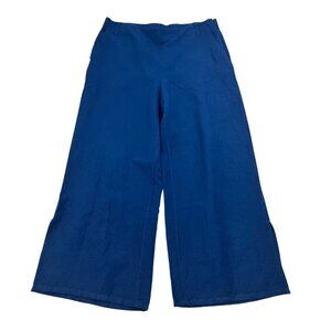 J.Jill Wide Leg Linen Blend Pants High Rise Blue Size Medium Slits New